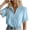 Light Blue, variant on Womens Vintage Lace Patchwork Button Down Shirt Collared Short Puff Sleeve Tops Casual Loose Fit Solid Blouses Summer