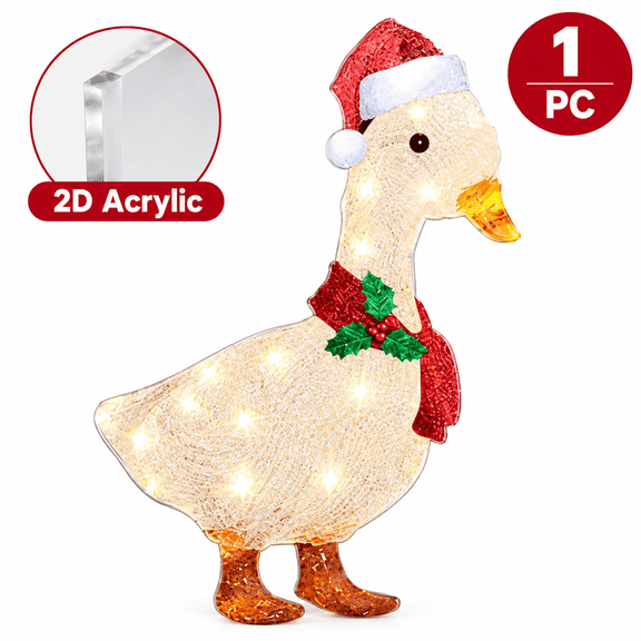 Florenta 2D Acrylic Light Up Duck with Scarf Outdoor Decoration, 1PC, 14.5 x 30 cm, Patio Yard Garden Plugin Christmas Decoration