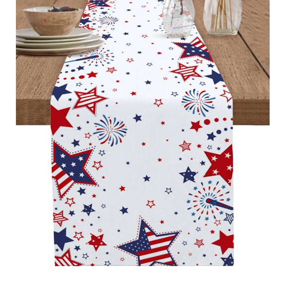 Hokiten Table Runners 72 Inches Long Dress Scarves, Red Blue Star 4th of July Farmhouse Kitchen/Dining Table Runner, Coffee Tablerunners, Independence Day Fireworks 14x72 Inch