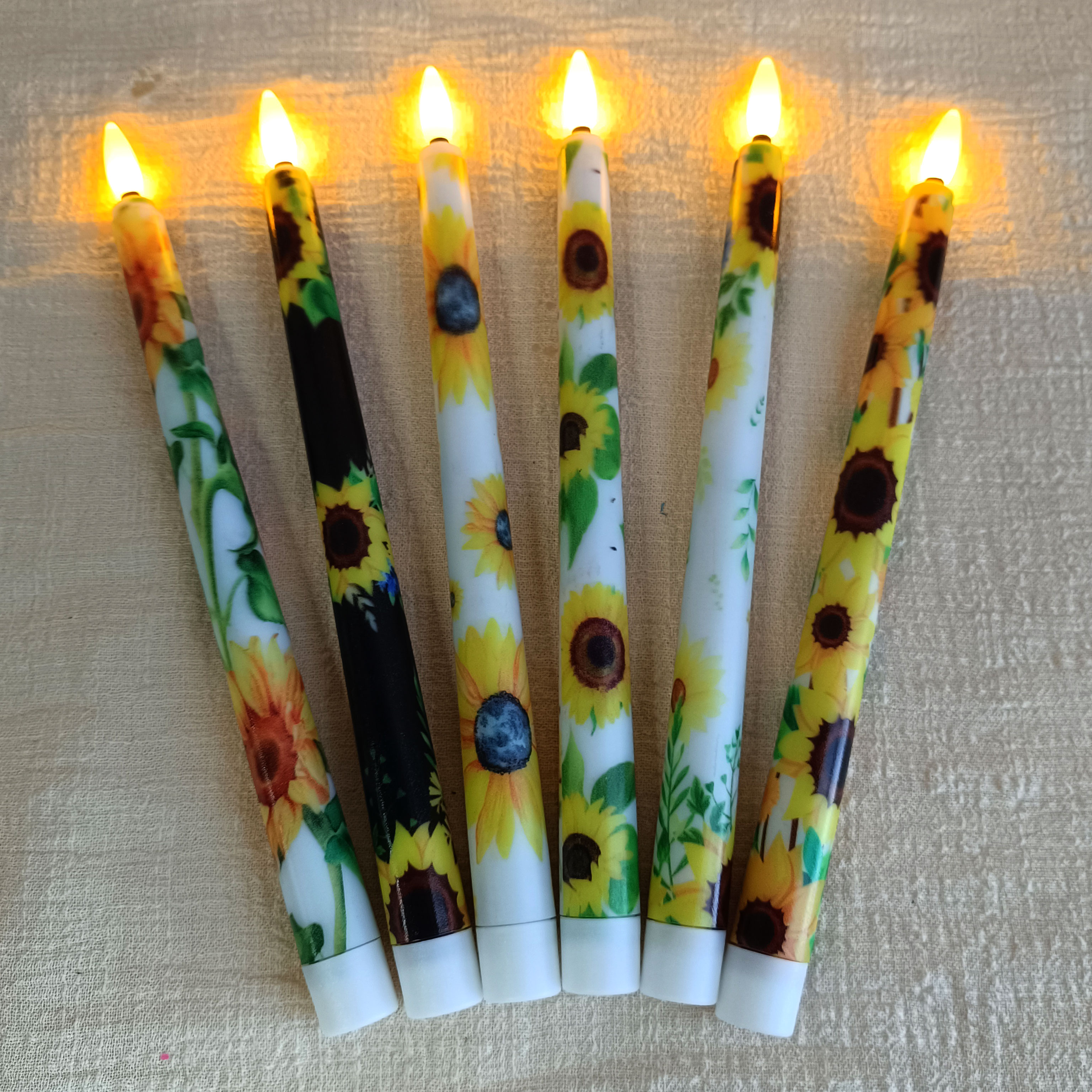 XINAOBAOLUO 6 PCS Sunflower Flameless Taper Candles Battery Operated LED Golden Bloom Decor Flameless Taper Candle Sticks Flower Home Decor