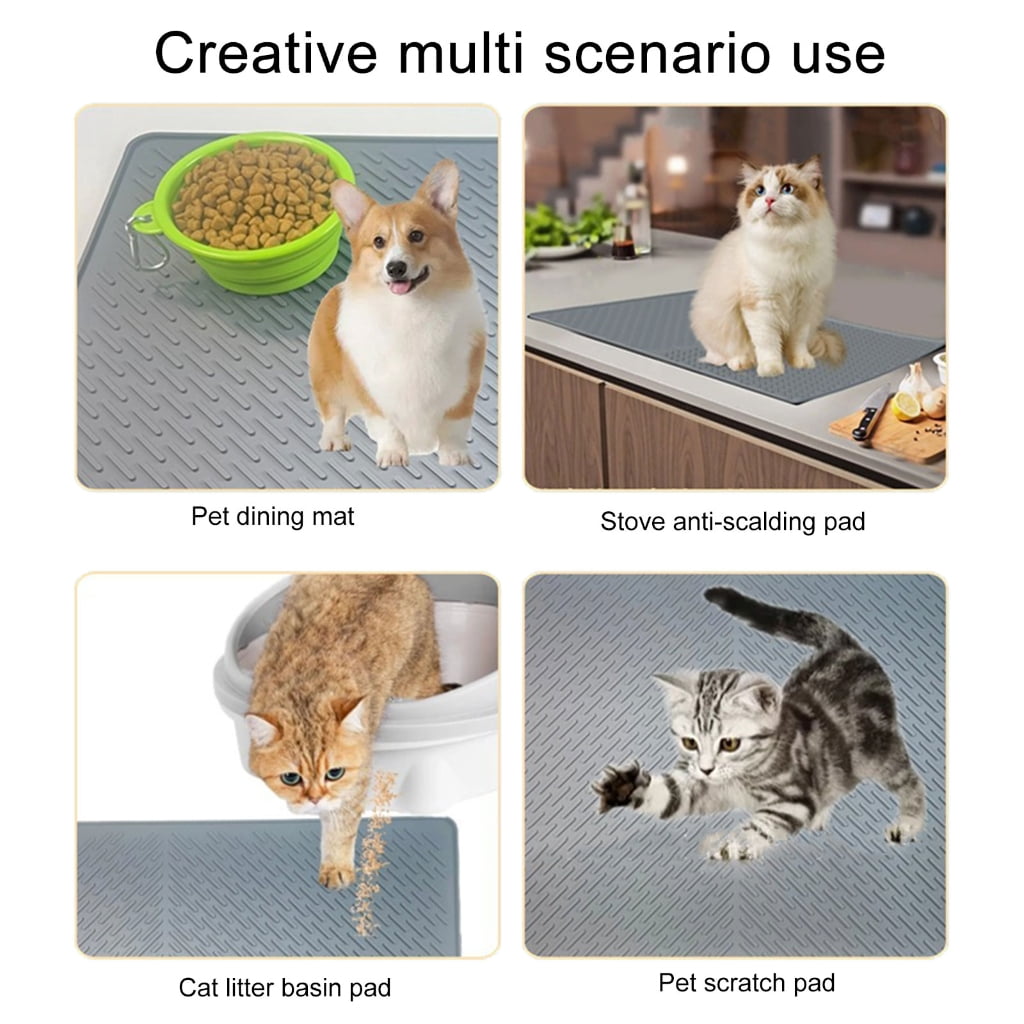Multiuse Silicone Pet Mat for Cats Dogs Nonspill Dog Litter Mat Feeding Mat Dog Bowl Mat with Raised Edges