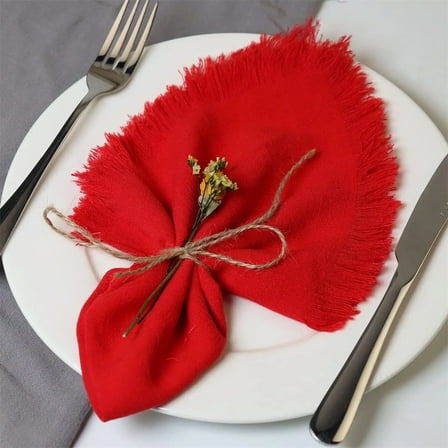 ERDOUY Tassels Cloth Napkins Set of 4,Red 17.72x17.72in Cotton-Linen Dinner Cloth Napkins, Versatile Dining Napkins for Multiple Occasions