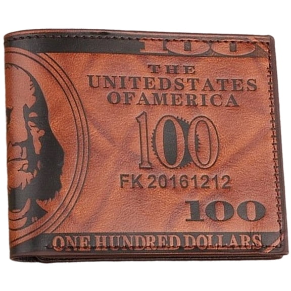 vlrwzc Dark Brown Mens US $100 Dollar Bill Leather Bifold Card Holder Wallet Handbag Purse Leather Credit Card Photo Holder