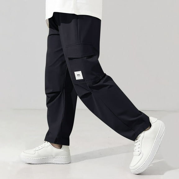 HOMADLES Teen Boy Cargo Pants for Boy Multiple Pockets Elastic Waist Slim Straight Outdoor Hiking, Cargo Trousers Black 4-5T