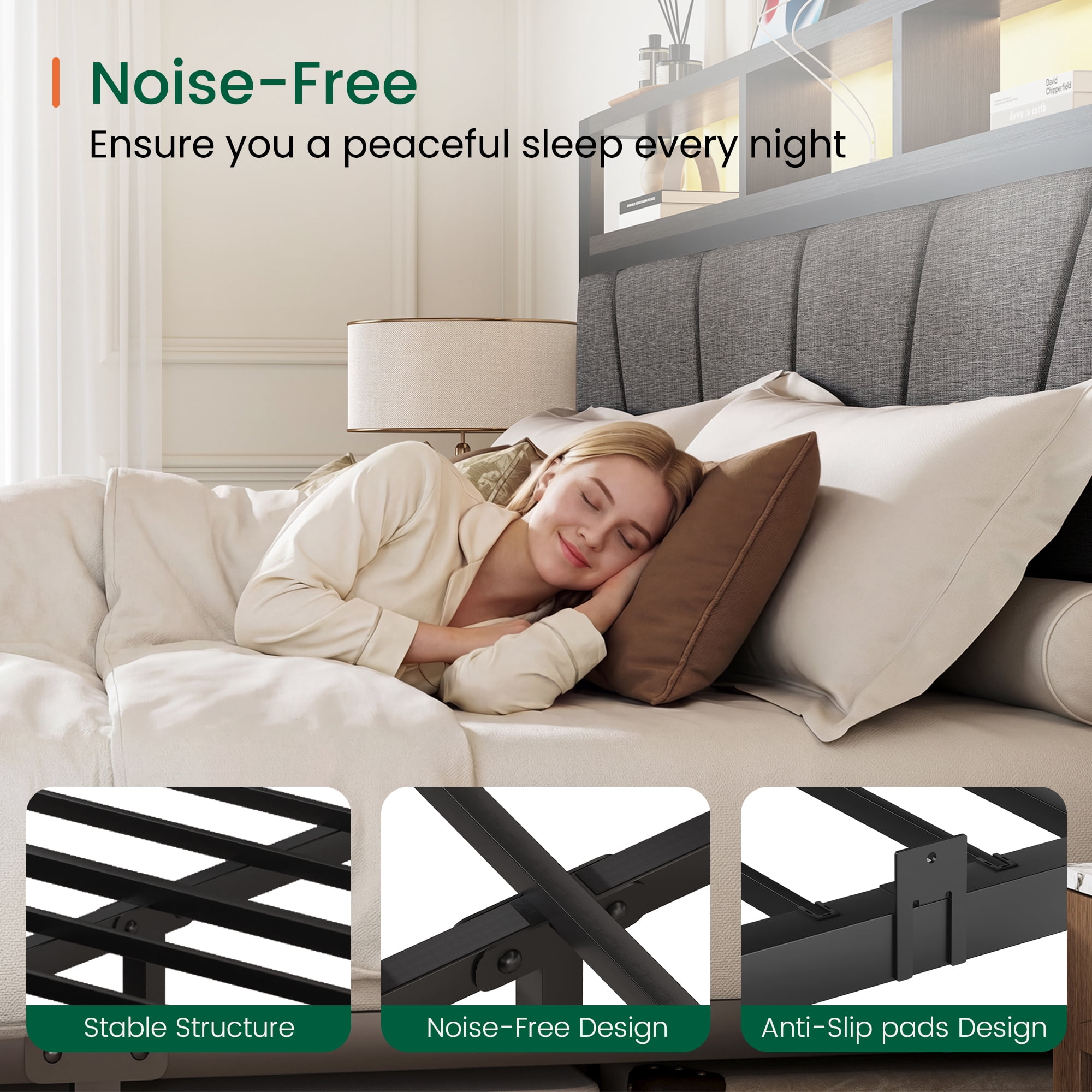 Full Size Bed Frame With Upholstered Headboard & Storage Drawers, Platform Bed With Led Lights & Charging Station, Black