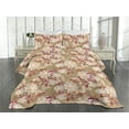 thumbnail image 2 of Ambesonne Dreamy Floral Quilted Coverlet 3 Pcs, Vintage Roses Print, King Size, Raspberry Camel Cocoa, 2 of 4