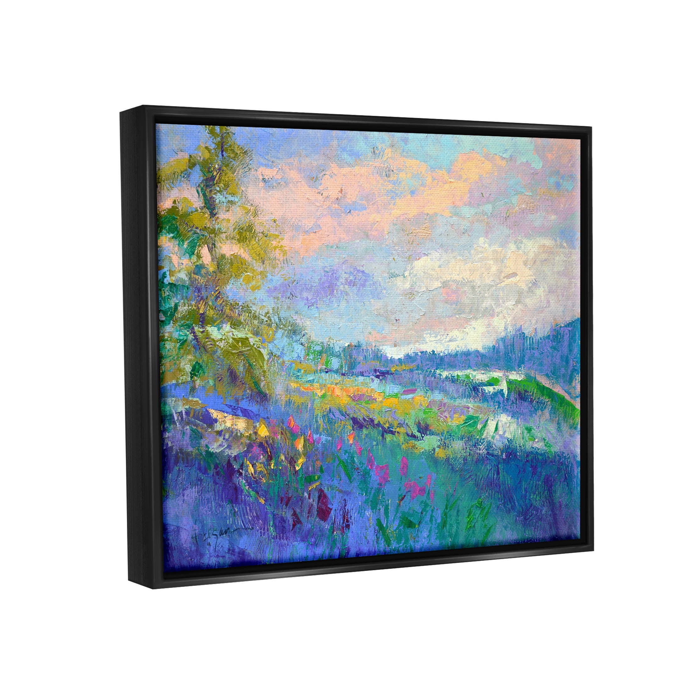 Stupell Industries Modern Hill Woodland Landscape Painting Jet Black Floating Framed Canvas Print Wall Art, Design by Dorothy Fagan