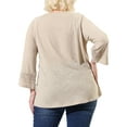 thumbnail image 4 of Agnes Orinda Women's Plus Size Tops Long Sleeve Crochet Panel Hollow Out Pleated Casual Tunics Blouse 3X Apricot, 4 of 9