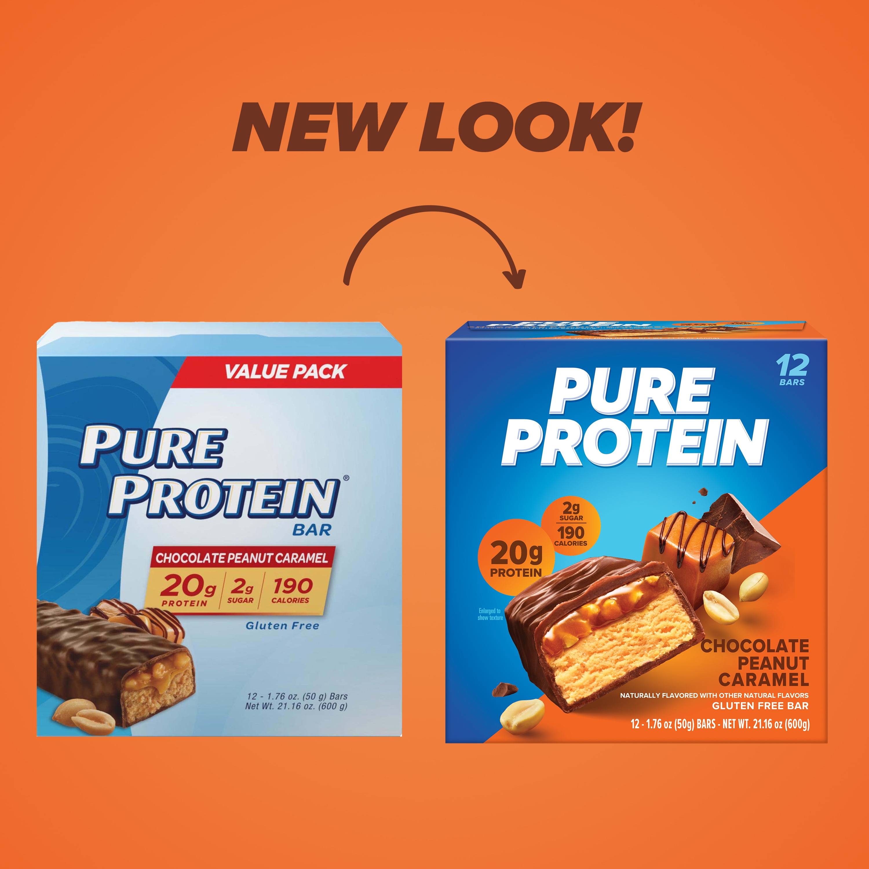 Pure Protein Bars, Chocolate Peanut Caramel, 20g Protein, Gluten Free, 1.76 Oz, 12 Count