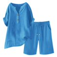 thumbnail image 5 of Sakmal Plus Szie Womens Cotton Linen Shorts Sets Bermuda High Waisted Straight Leg 2 Piece Outfits Casual Blue Solid Ladies Shorts XL, 5 of 5