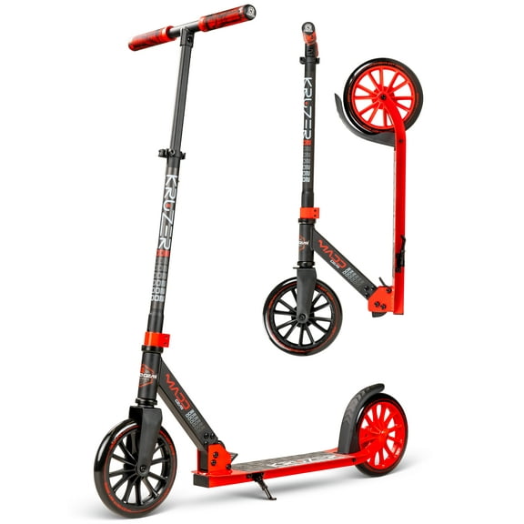 Folding Commuter Kick Scooter for Adults and Teens – Adjustable Handlebar – Big 200mm Wheels – Lightweight Durable Frame – Madd Gear Red Kruzer 200