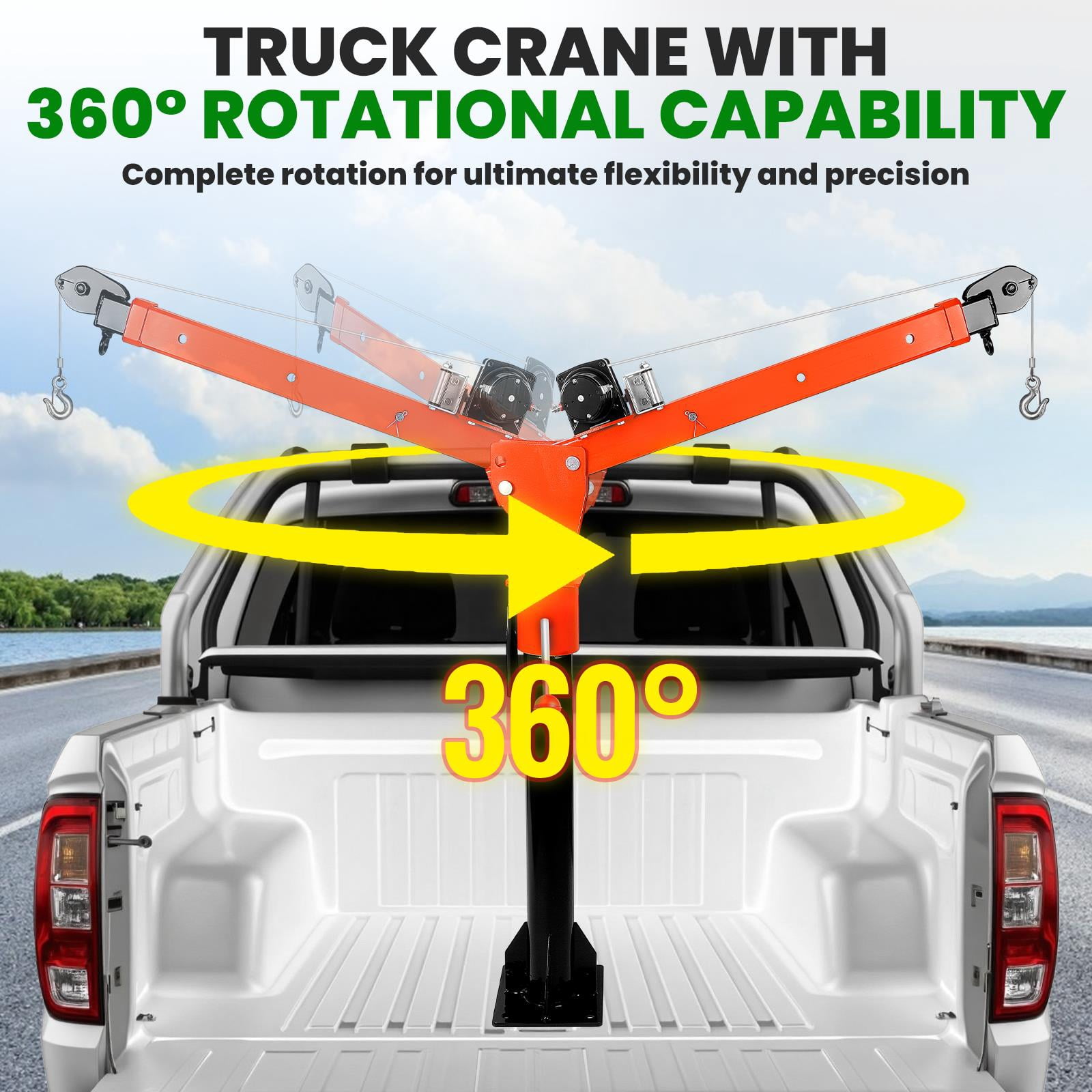 12V 2000LBS Electric Pickup Truck Crane Hoist, 360° Swivel Extendable Arm Heavy Duty Lifting Crane with 1100LBS Load Capacity for Engine, ATV, Boat and Cargo Lifting