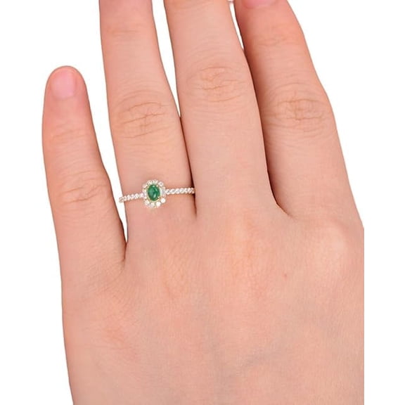 Emerald Gemstone Ring, Natural Cab Emerald CZ Ring, May Birthstone, Halo Ring, Women Ring, Gold Micron Ring, 925 Sterling Silver, Dainty Ring, Minimal Stackable Ring, Gift For Her, Christmas Gift