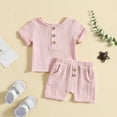 thumbnail image 5 of Baby Unisex Spring Summer Solid Button Cotton Short Sleeve Tshirt Shorts Outfits Clothes Kids And Teens, 5 of 5