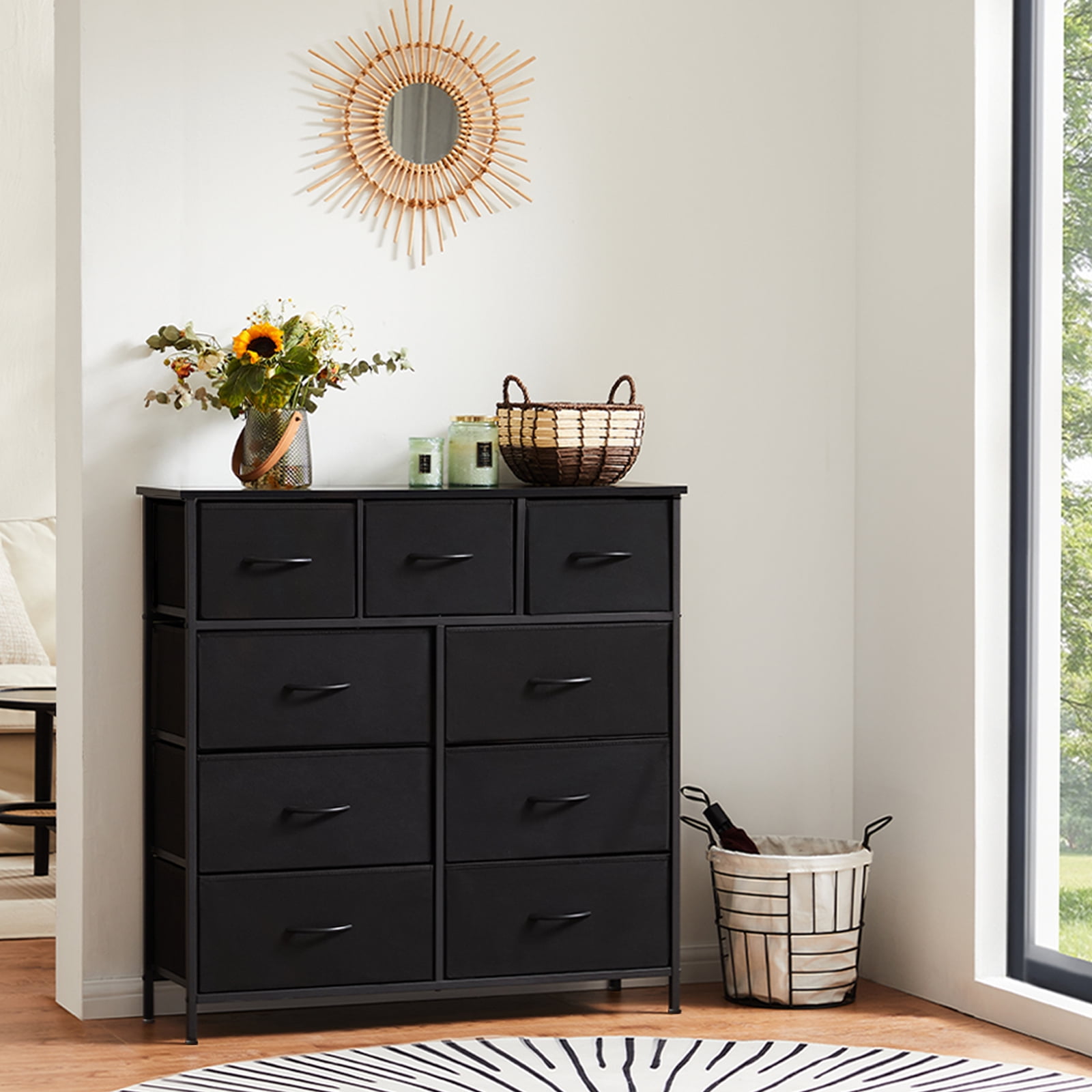 Aidoly 9-Drawer Dresser with Wooden Top, Adjustable Feet, Sturdy Metal Frame Dressers for Bedroom, Living Room, Black