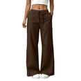 thumbnail image 2 of Miqool Cotton Linen Pants for Women Flowy Palazzo Drawstring Elastic Waist Wide Leg Trousers with Pockets, 2 of 9