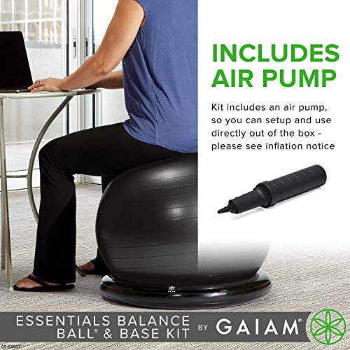 65cm Yoga Ball Chair Includes Air Pump Gaiam Essentials Balance Ball & Base Kit Exercise Ball with Inflatable Ring Base for Home or Office Desk 
