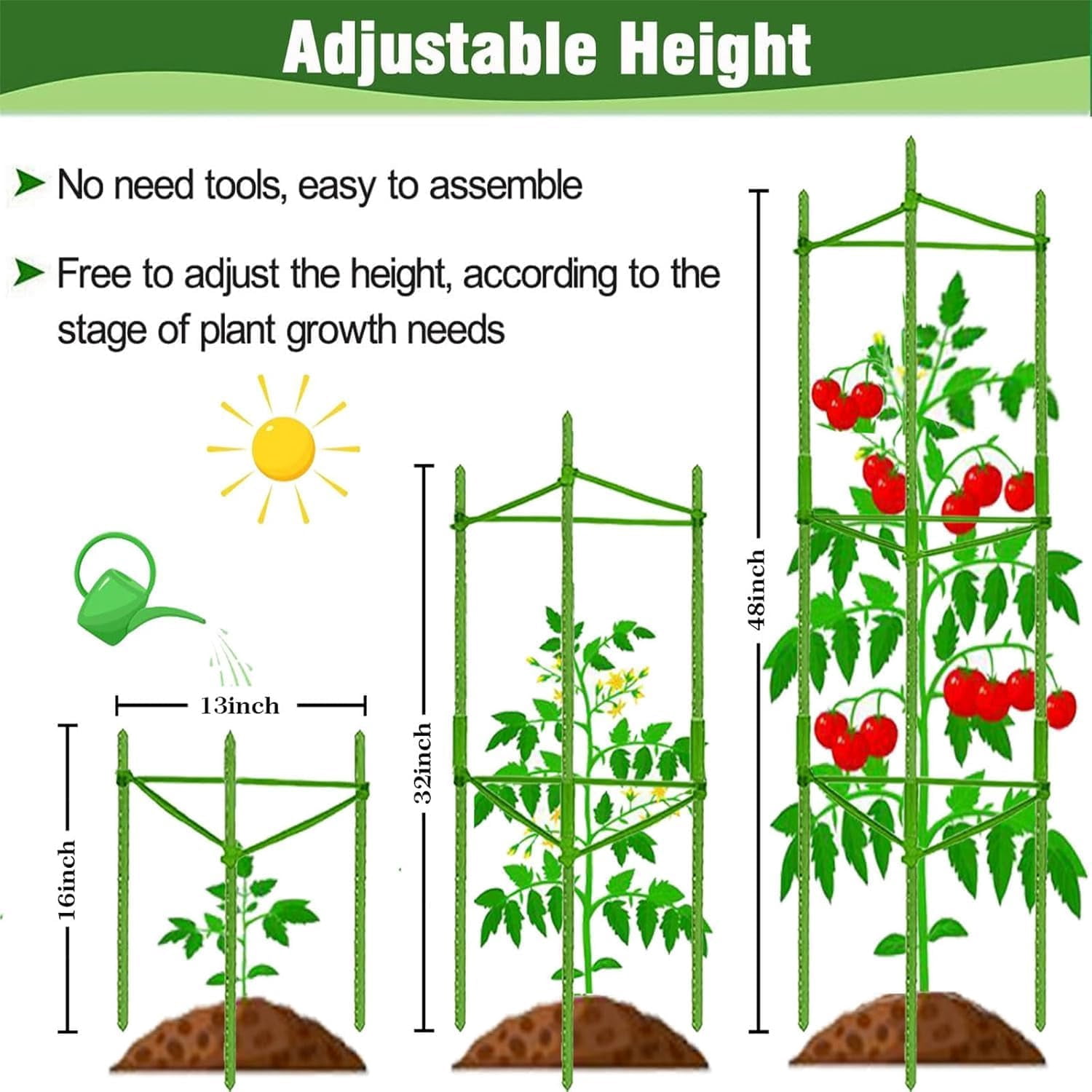 4Pack Tomato Cage for Garden Plant Support, Up to 48inch Garden Stakes Tomato Cage, Tomato Trellis for Potted Plants, Tomato Cages Plant Stakes Trellis for Climbing Plants Vegetables Flowers