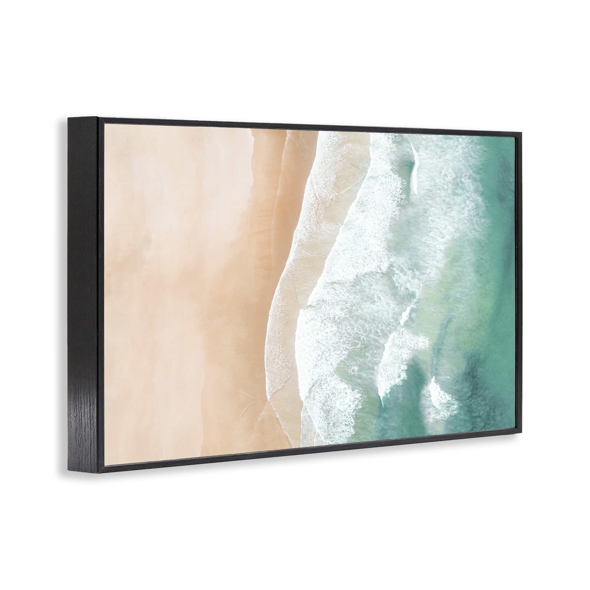 Stupell Industries Aerial Sea Waves Coastal Painting Black Framed Art Print Wall Art, 30 x 20