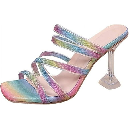 Women Sandals Spring And Summer Women Sandals clear block heels High Heels Snake Print Open Toe Casual Shoes
