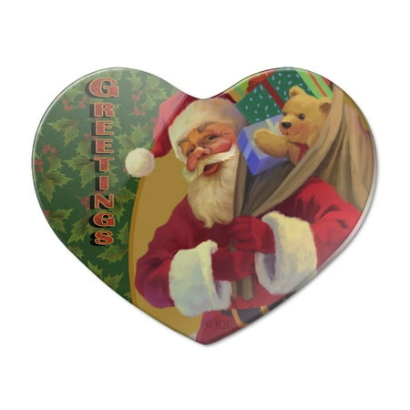 

Christmas Holiday Greetings Santa Claus Holly Heart Acrylic Fridge Refrigerator Magnet