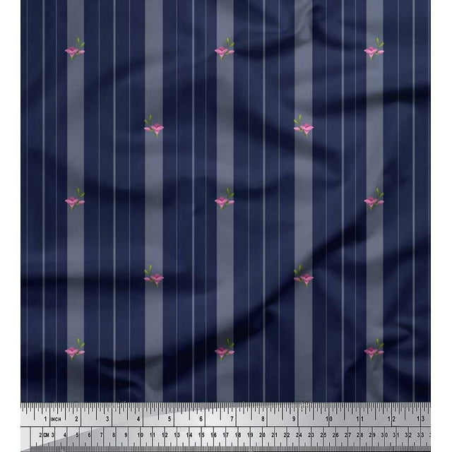 Soimoi Rayon Crepe Fabric Artistic Floral & Stripe Decor Fabric Printed Yard 46 Inch Wide