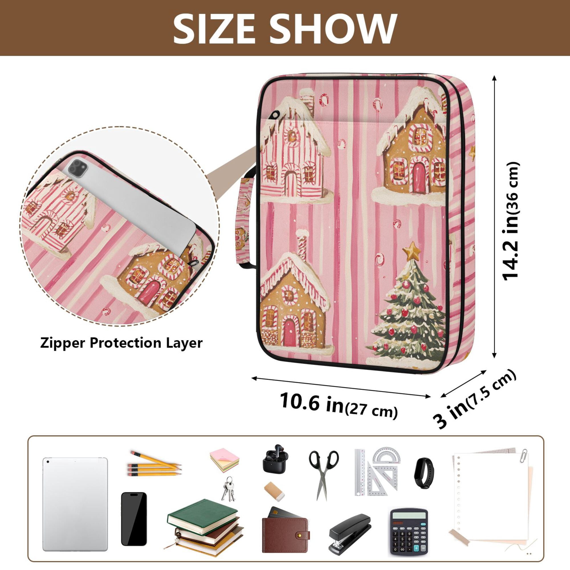 FORMRS Accordion File Folder A4 Size 7-Pocket Expanding Document Organizer Bag with 3 Ring Binder, Gingerbread Houses