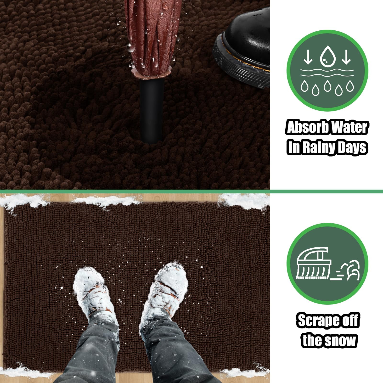 Chenille Absorbent Outdoor Doormat 60" x 36", Washable Muddy Door Mats for Dog Non Slip Indoor Doormat Dog Mat for Muddy Paw Front Inside Doormats for Entryway Brown
