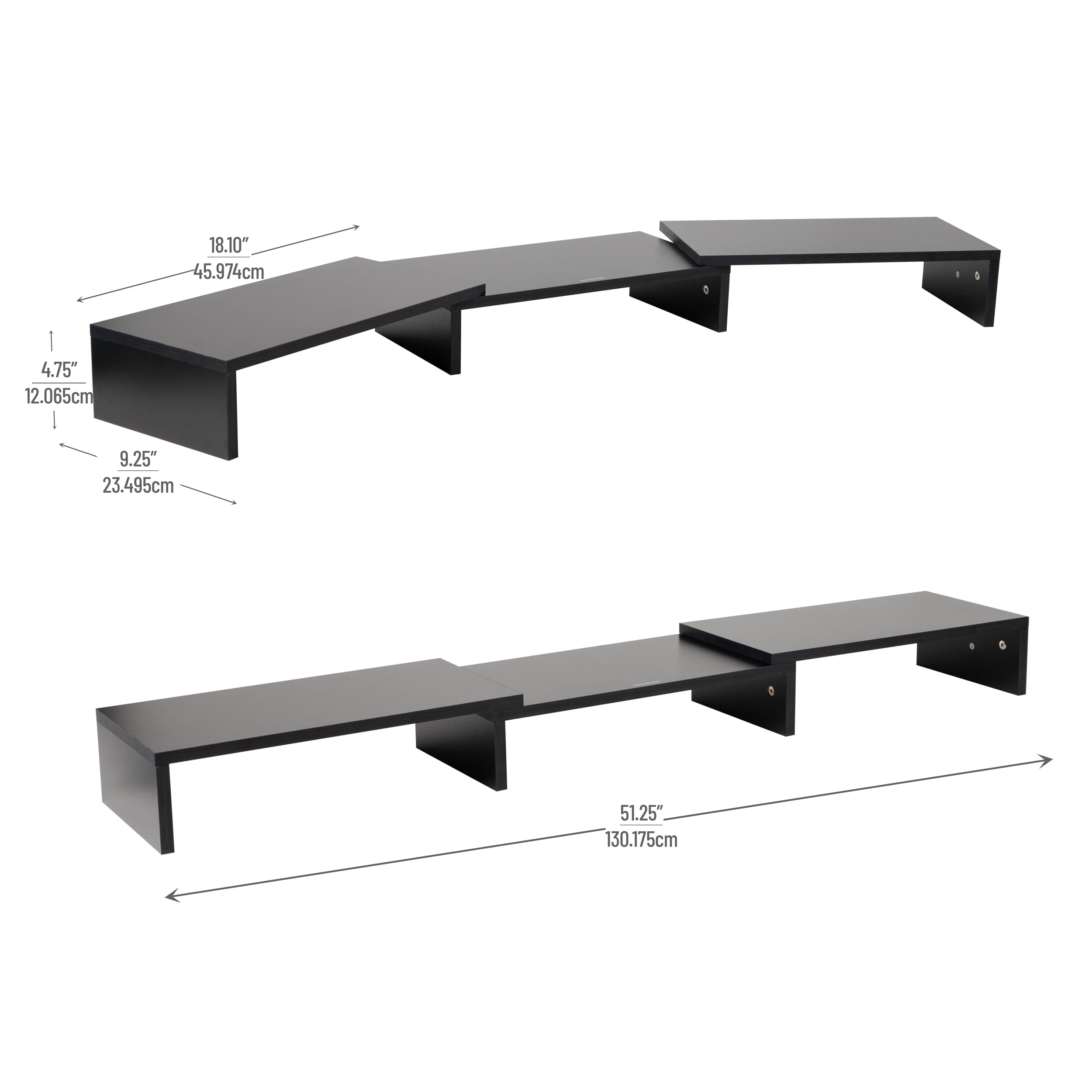 Mind Reader Adjustable MDF Dual Monitor Riser, 2 Tier Riser for Laptop, Monitors, or TV, Multi-Level Monitor Support for Home or Office, Black