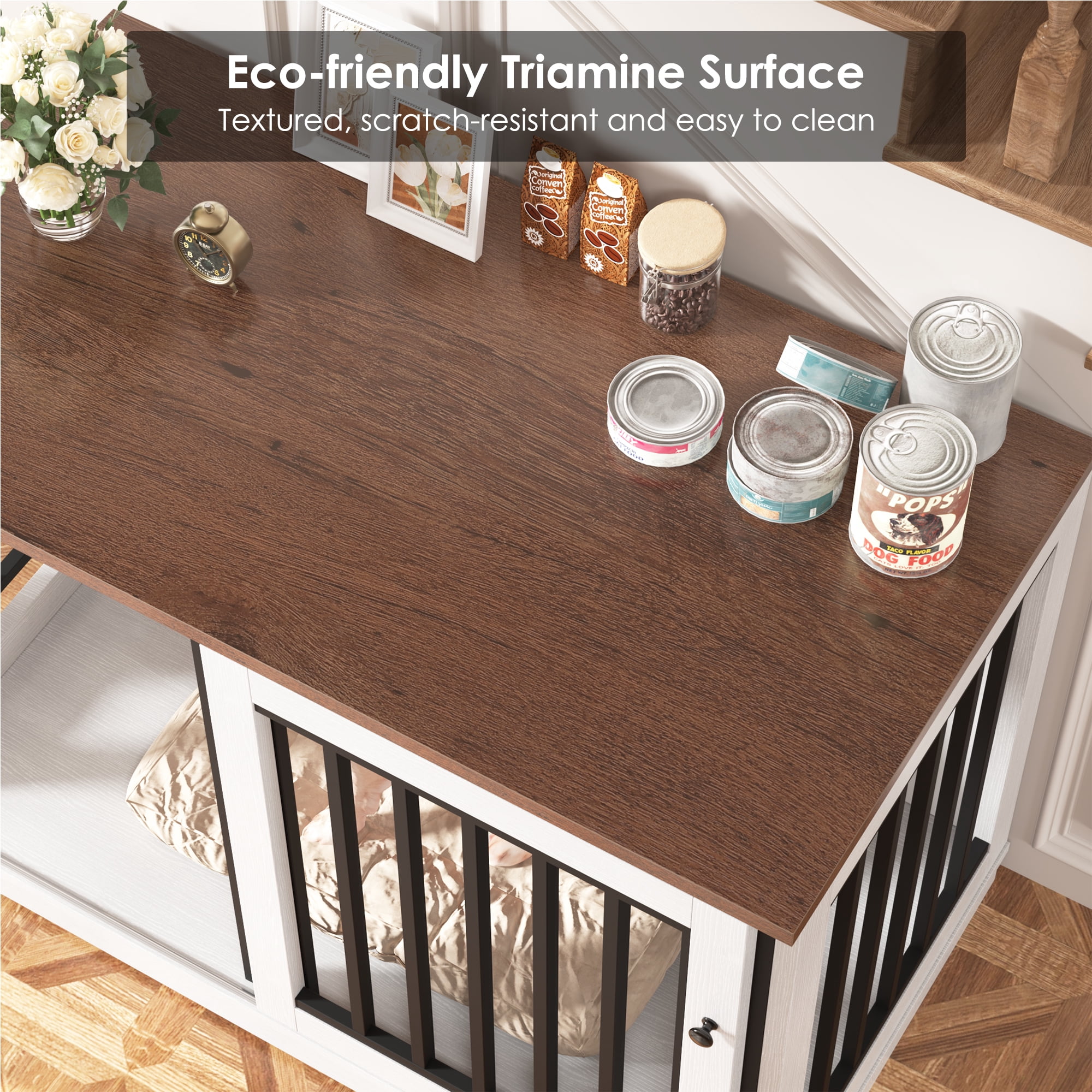 Homfa Dog Crate Furniture, 47.2''W Wooden Indoor Dog Cage Table with Sliding & Lockable Doors, White