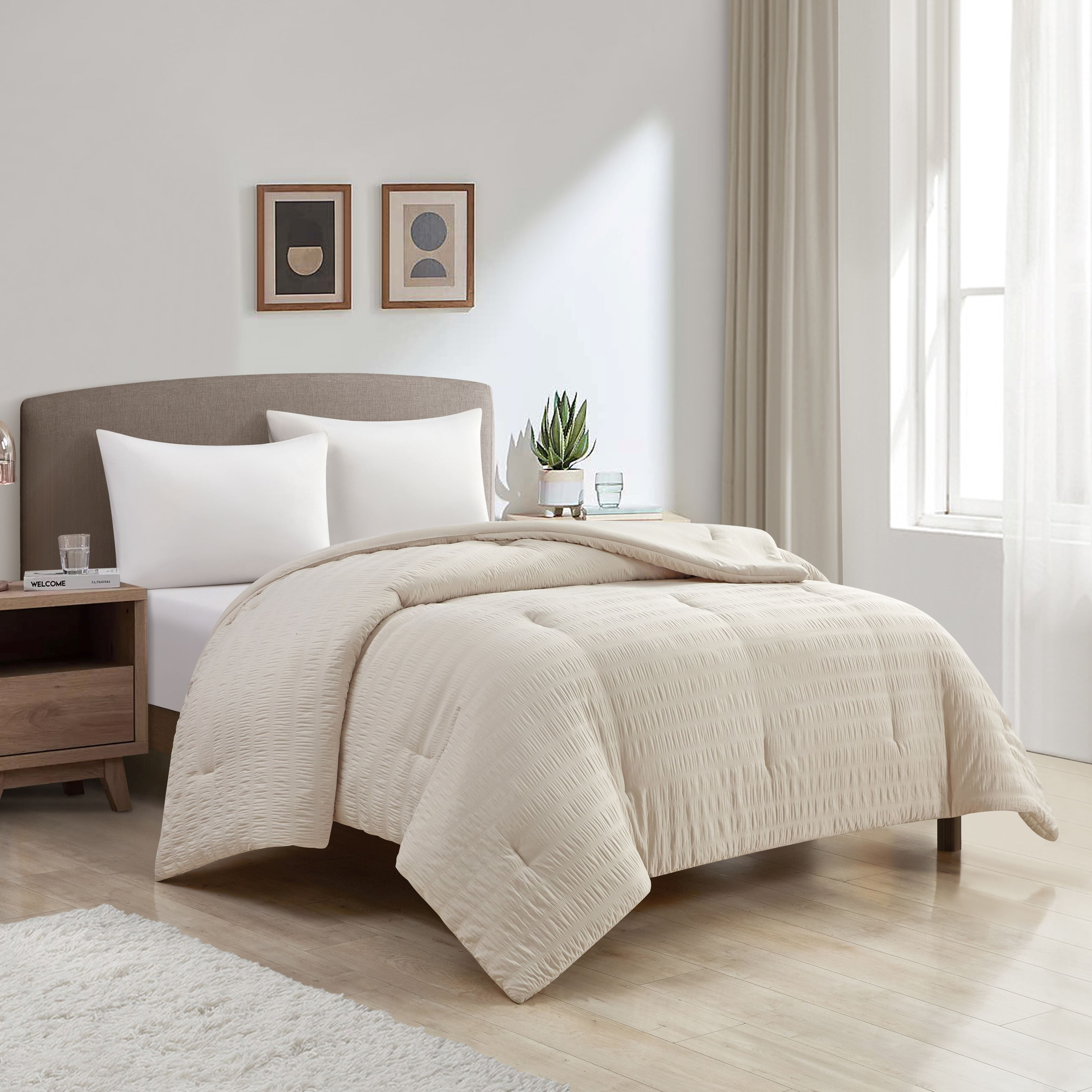 Style House Tan Crinkle Comforter for Teens Adults Seniors, Twin