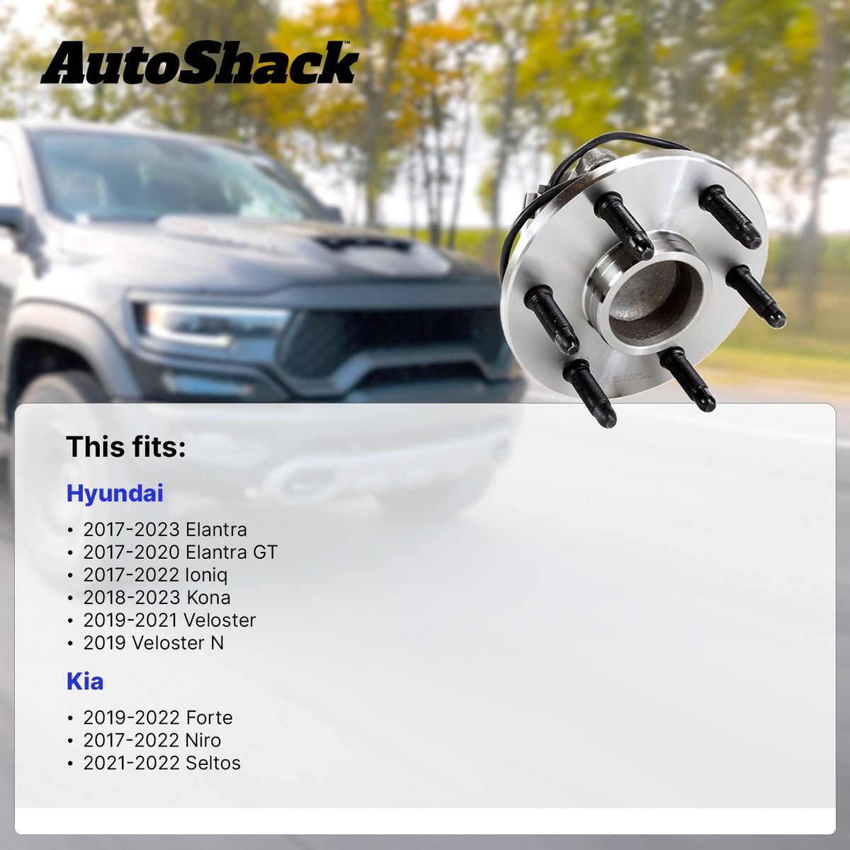 AutoShack Front or Rear Wheel Hub Bearing Assembly - Driver or Passenger Side for Hyundai & Kia, Elantra 2017-2023 Kona 2018-2023 Forte 2019-2022, FWD AWD L4 1.4L 1.6L 2.0L - 5-Lug, Without ABS