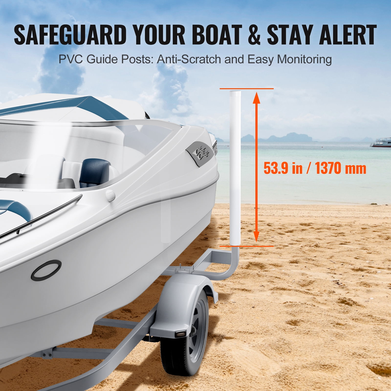 KFFKFF Marine Trailer Guide Set, 60'' Flexibly Adjustable, Dual Rust-Resistant Galvanized Steel Supports with PVC Covering, Ideal for Ski, Fishing, and Sailboat Transport, 2-Piece Kit 2024