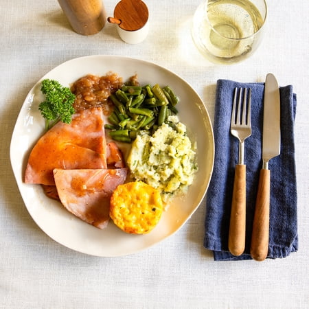 Prepared Holiday Christmas Ham Dinner Meal Packed Individually for 2: Fully Cooked Ham with Bourbon Glaze, Rich Southern Style Mac and Cheese, Crisp Green Beans, and Sweet Apple Cinnamon Compote