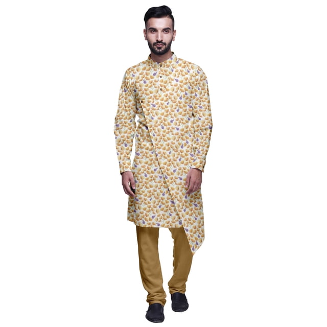 Atasi Kurta Pyjama de Fête pour Hommes, Col Mandarin, Ensemble Ethnique Imprimé Kurta