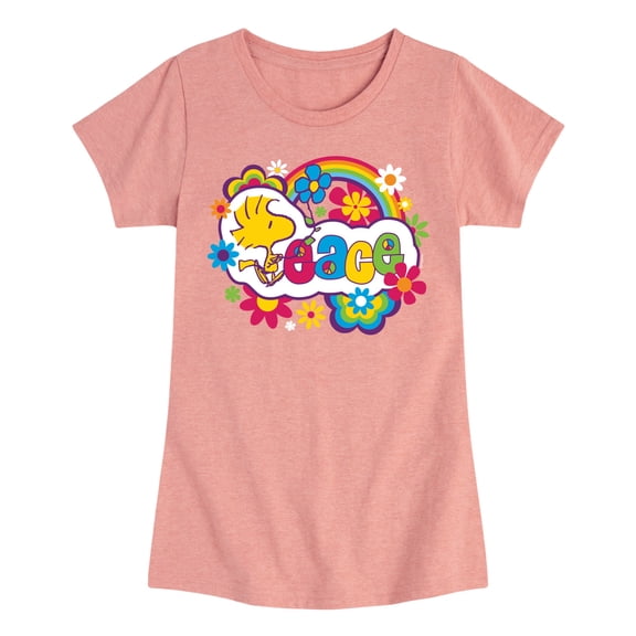 Peanuts - Peace Floral & Colorful Woodstock - Toddler & Youth Girls Short Sleeve Graphic T-Shirt