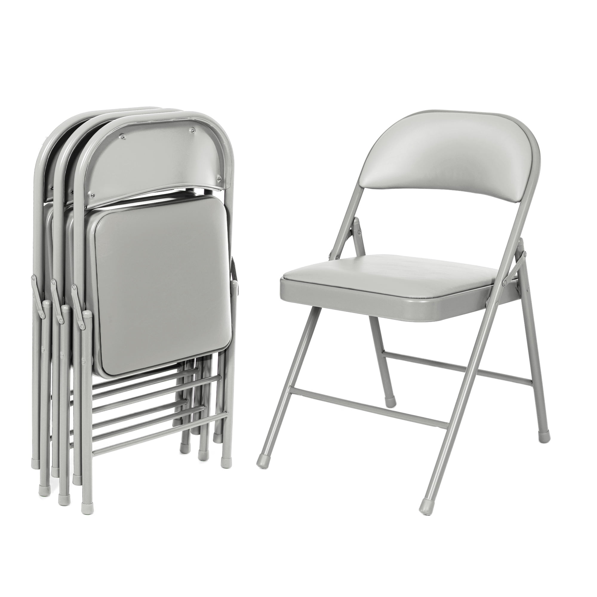 Hampden Furnishings Bernadine Collection Basics Vinyl Folding Chair, Grey, Pack of 4