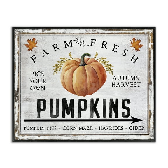 Stupell Industries Farm Fresh Pumpkin Holiday Painting Black Framed Art Prints Wall Art, 14 x 11