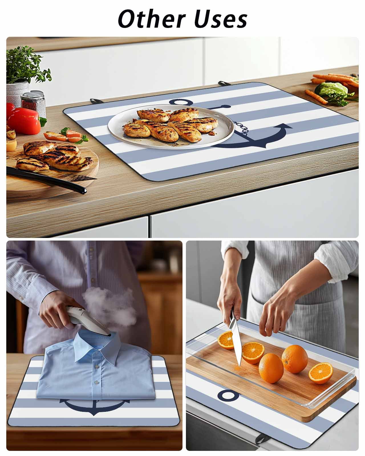 Stove Top Covers for Electric Stove,Blue White Striped Glass Stovetop Cover Protector,Navy Blue Beach Nautical Anchor Ocean Coastal Induction Cooktop Protector Oven Mat for Kitchen Countertop 24"x21"