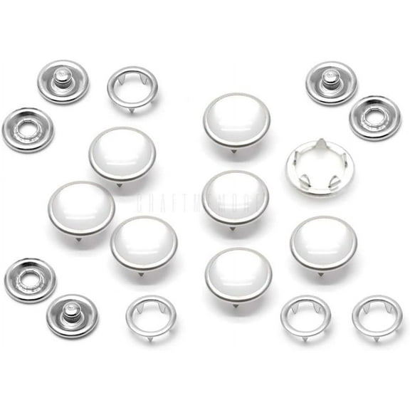 20 Sets 12mm Pearl Snaps Fasteners Pearl-Like Prong Snap Button for Western Shirt Clothes Popper Studs - Silver Brass Rim Setting (12 mm, Cloudy White)