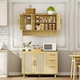 thumbnail image 2 of 71" Tall Kitchen Pantry Cabinet with Storage, Boho Rattan Style Wooden Pantry Cabinet with 3 Drawers, 6 Hooks, Adjustable Shelves, 2 of 8