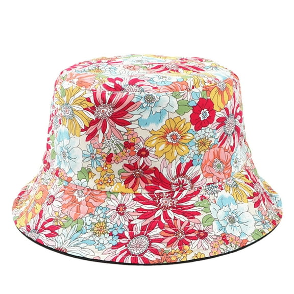 Bucket Hat for Women ，Summer Clearance Women's Sun Protection Hat Flower Pattern Double-sided Wearable Hat Cotton Outdoor Fisherman's Hat