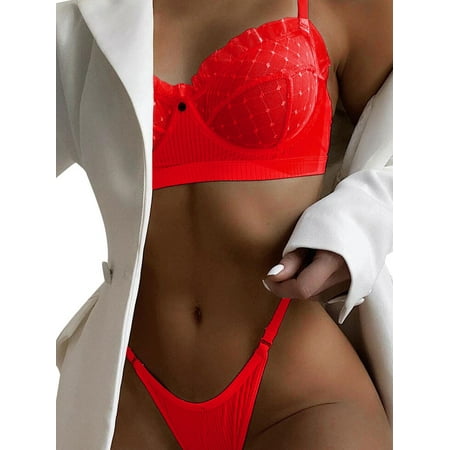 

Yolossia Womens See Through Lace Sheer Bra Thong Babydoll 2PCS Lingerie Suit