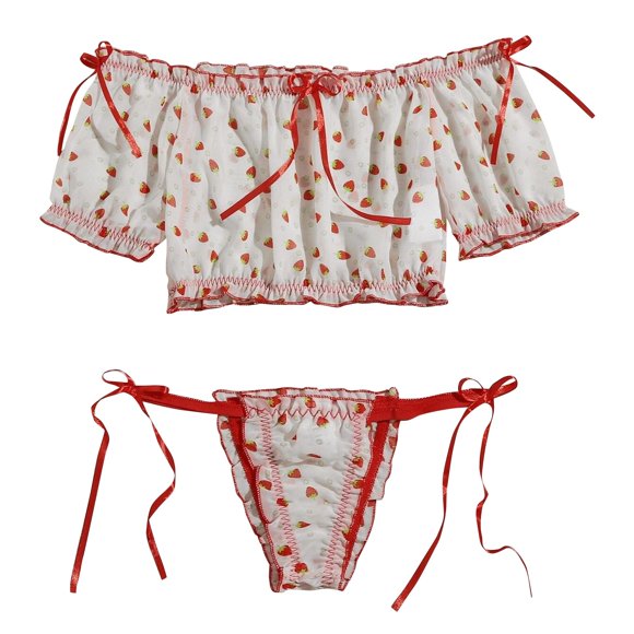 Liquidation 2025 Lingerie Femmes Broderie Dentelle Nœud Bandeau Soutien-Gorge String Ensemble Tenue de Nuit Pyjamas Lingerie
