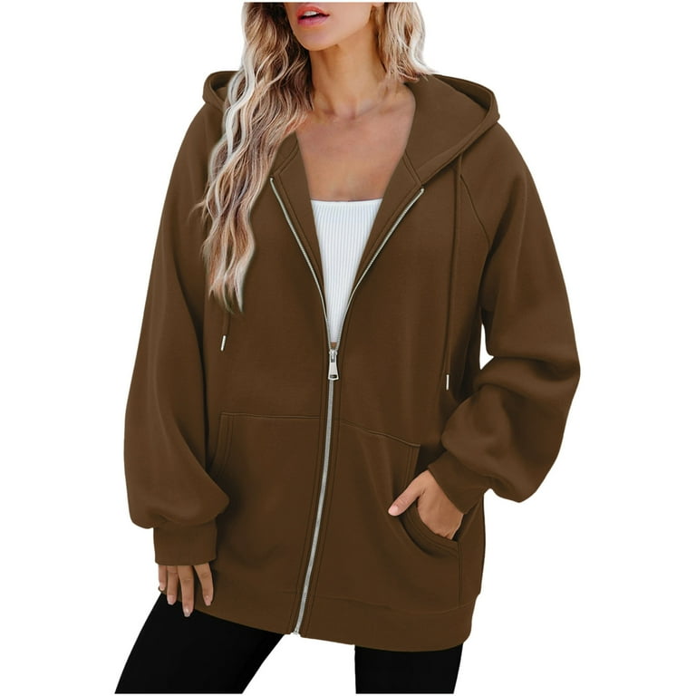 Atogsazn Zip Up Hoodie for Women Oversized Long Sleeve Sweatshirt