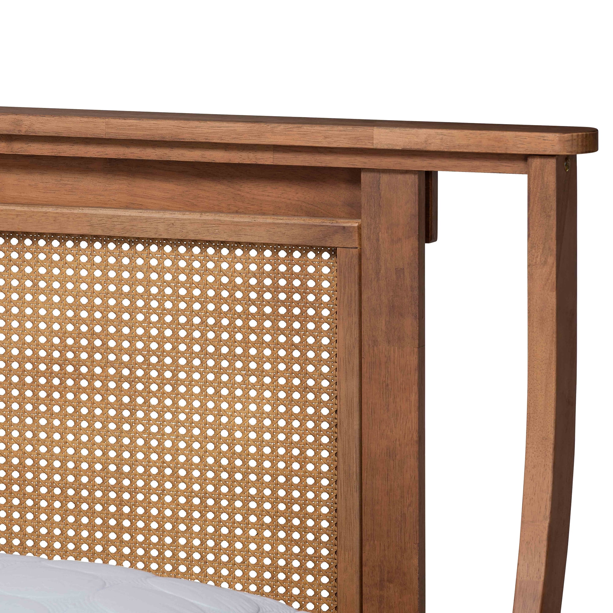 Baxton Studio Jamila Modern Transitional Walnut Brown Finished Wood and Synthetic Rattan King Size Platform Bed