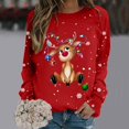 thumbnail image 2 of Christmas Shirts for Women 2025 Cute Cartoon Elk Graphic Long Sleeve Crewneck Pullover Shirts Festive Tees Tops, 2 of 4
