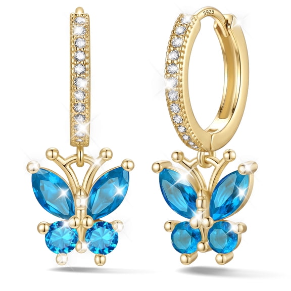Bestyle 14K Gold Plated Women Dangle in Copper & 925 Silver December Butterfly Birthstone Gifts for Christmas Anniversary