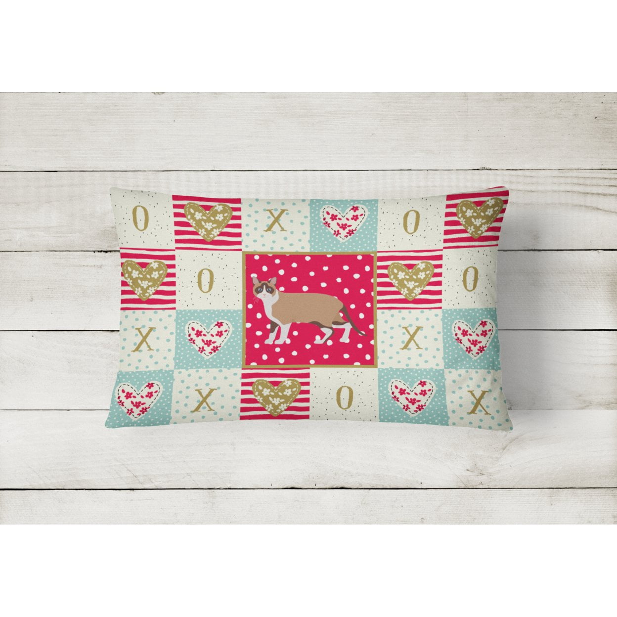 Carolines Treasures CK5713PW1216 Snowshoe Cat Love Canvas Fabric Decorative Pillow, Red, 12H x16W, multicolor