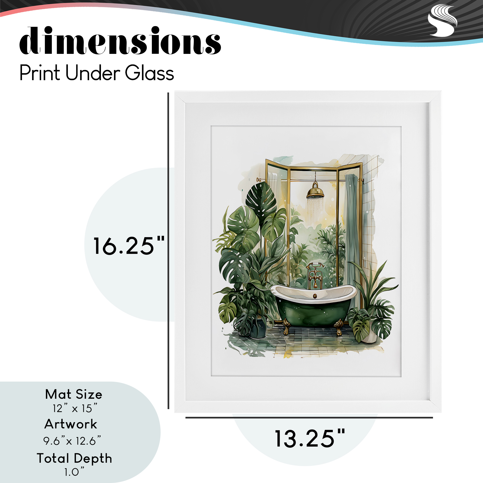 Bathtub in Tropical Oasis White Framed Print Under Glass, design by Lettered and Lined